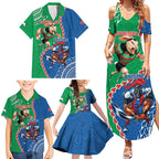 Personalised Rabbitohs And Knights Rugby Family Matching Summer Maxi Dress and Hawaiian Shirt Aboriginal Mix Polynesian Pattern