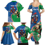 Personalised Rabbitohs And Knights Rugby Family Matching Summer Maxi Dress and Hawaiian Shirt Aboriginal Mix Polynesian Pattern