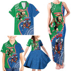Personalised Rabbitohs And Knights Rugby Family Matching Tank Maxi Dress and Hawaiian Shirt Aboriginal Mix Polynesian Pattern
