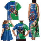 Personalised Rabbitohs And Knights Rugby Family Matching Tank Maxi Dress and Hawaiian Shirt Aboriginal Mix Polynesian Pattern