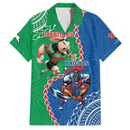 Personalised Rabbitohs And Knights Rugby Family Matching Tank Maxi Dress and Hawaiian Shirt Aboriginal Mix Polynesian Pattern