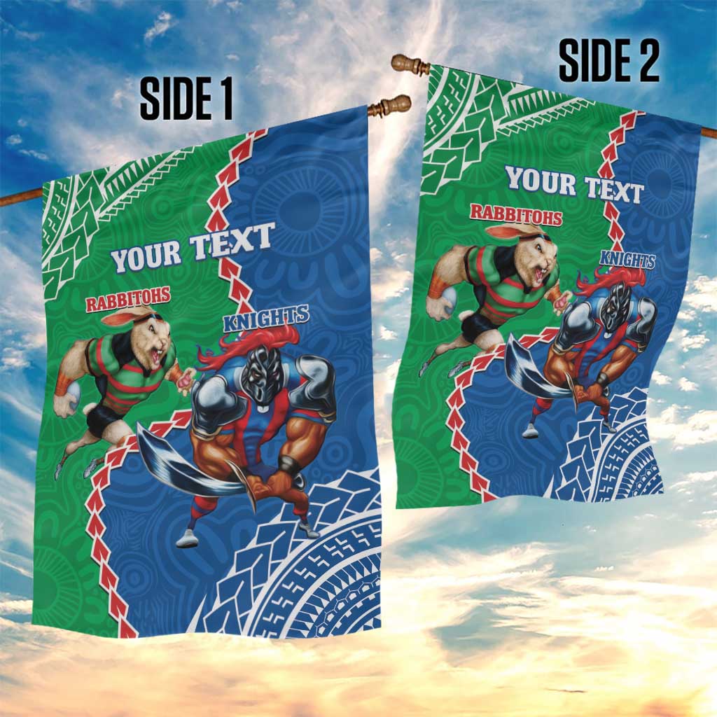 Personalised Rabbitohs And Knights Rugby Garden Flag Aboriginal Mix Polynesian Pattern