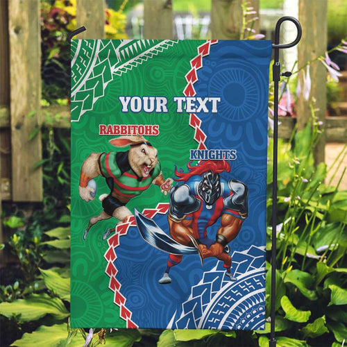 Personalised Rabbitohs And Knights Rugby Garden Flag Aboriginal Mix Polynesian Pattern