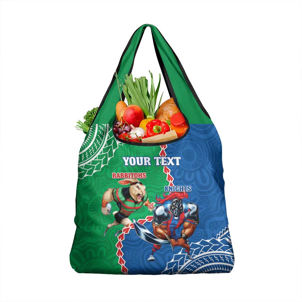 Personalised Rabbitohs And Knights Rugby Grocery Bag Aboriginal Mix Polynesian Pattern