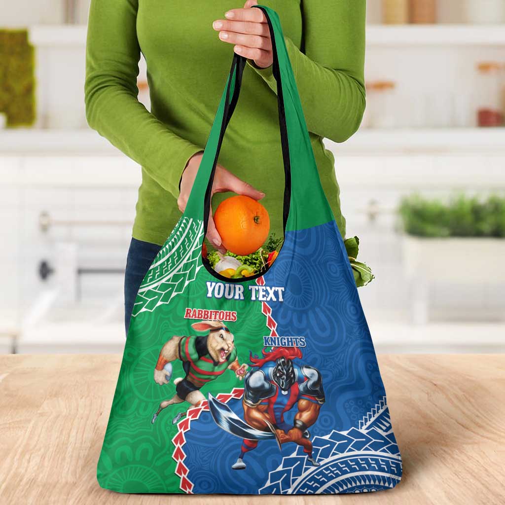 Personalised Rabbitohs And Knights Rugby Grocery Bag Aboriginal Mix Polynesian Pattern