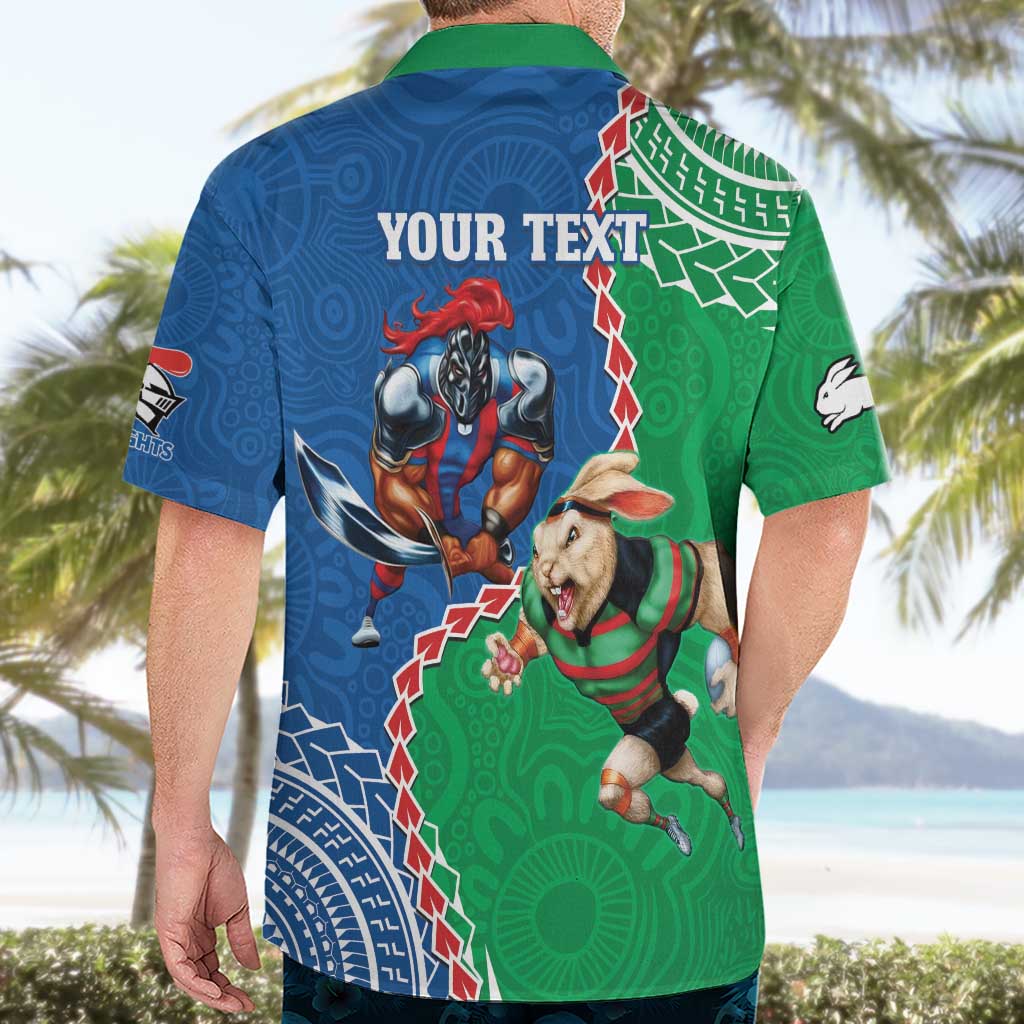 Personalised Rabbitohs And Knights Rugby Hawaiian Shirt Aboriginal Mix Polynesian Pattern