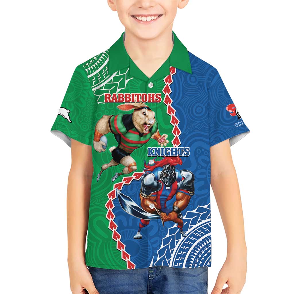 Personalised Rabbitohs And Knights Rugby Hawaiian Shirt Aboriginal Mix Polynesian Pattern