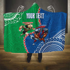 Personalised Rabbitohs And Knights Rugby Hooded Blanket Aboriginal Mix Polynesian Pattern