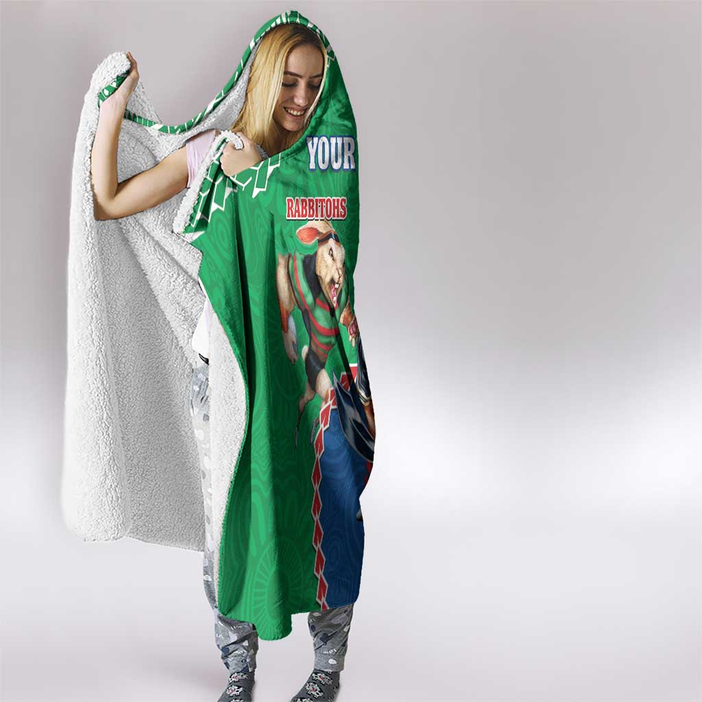 Personalised Rabbitohs And Knights Rugby Hooded Blanket Aboriginal Mix Polynesian Pattern