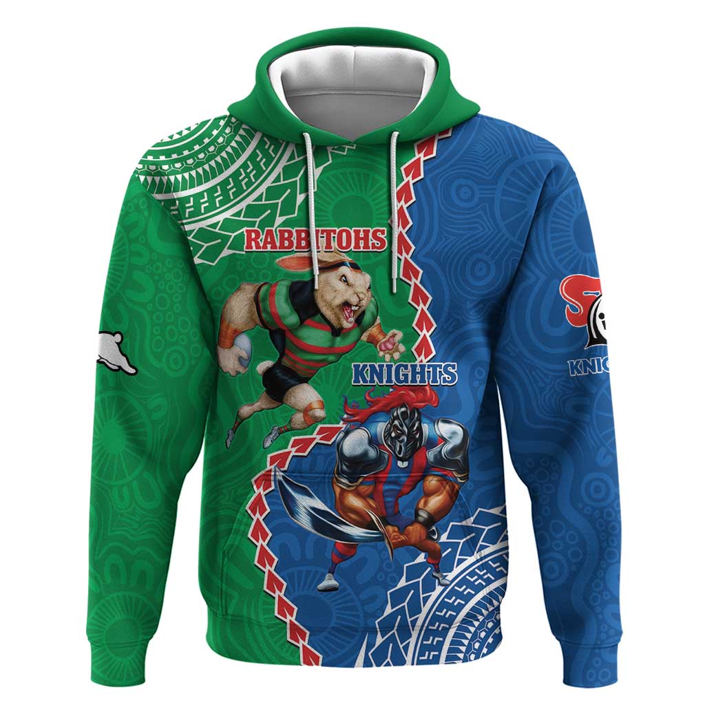 Personalised Rabbitohs And Knights Rugby Hoodie Aboriginal Mix Polynesian Pattern