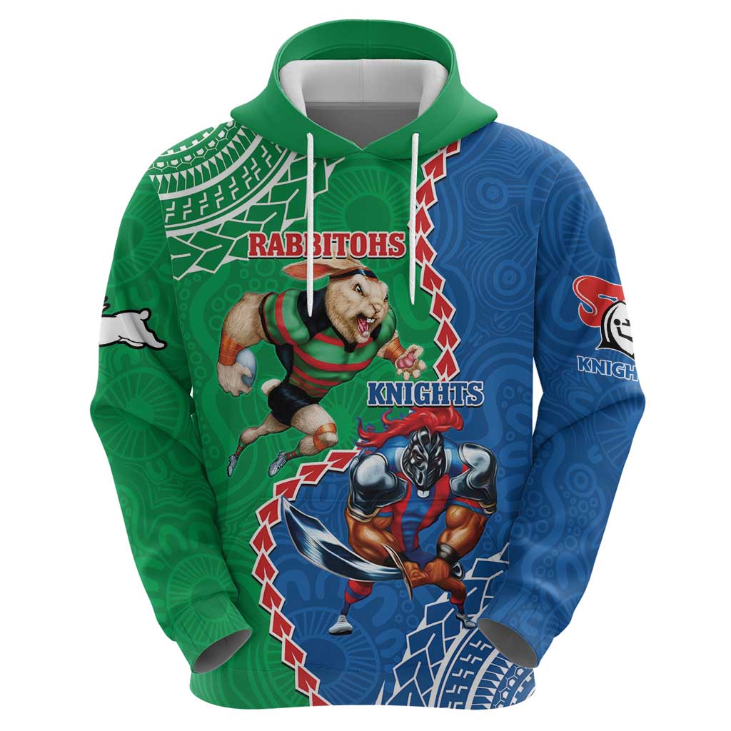 Personalised Rabbitohs And Knights Rugby Hoodie Aboriginal Mix Polynesian Pattern