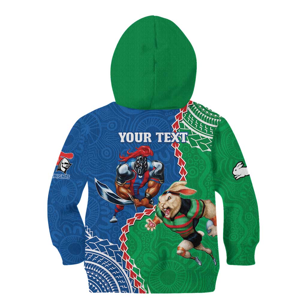 Personalised Rabbitohs And Knights Rugby Kid Hoodie Aboriginal Mix Polynesian Pattern