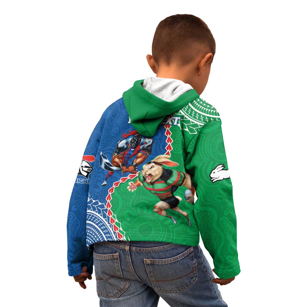Personalised Rabbitohs And Knights Rugby Kid Hoodie Aboriginal Mix Polynesian Pattern