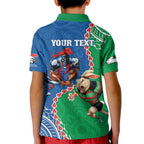 Personalised Rabbitohs And Knights Rugby Kid Polo Shirt Aboriginal Mix Polynesian Pattern