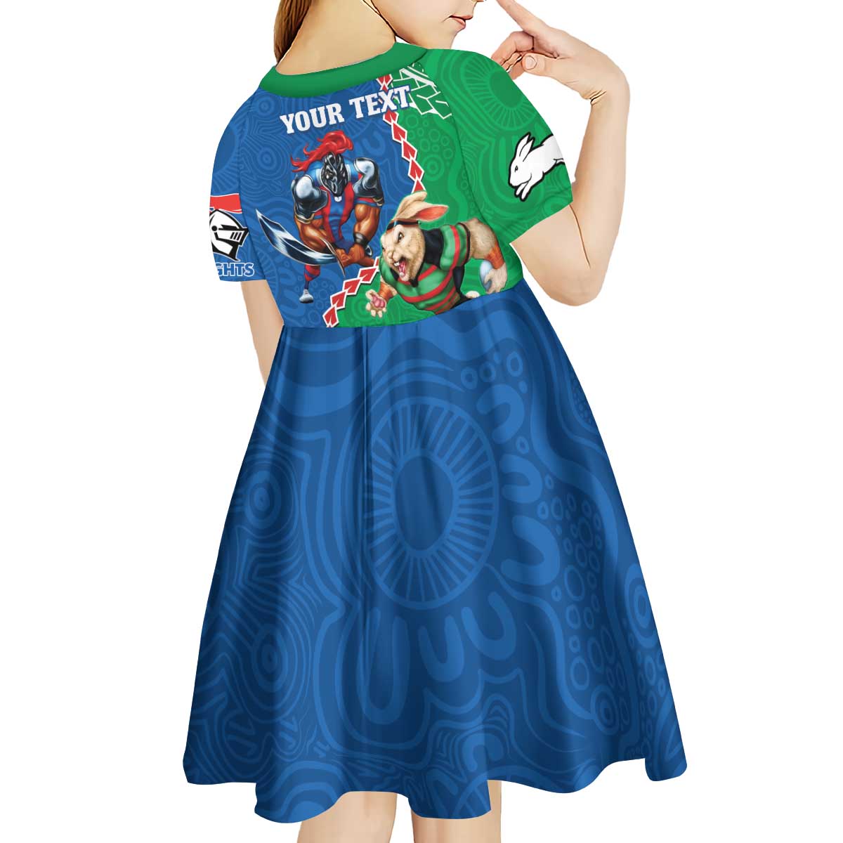 Personalised Rabbitohs And Knights Rugby Kid Short Sleeve Dress Aboriginal Mix Polynesian Pattern