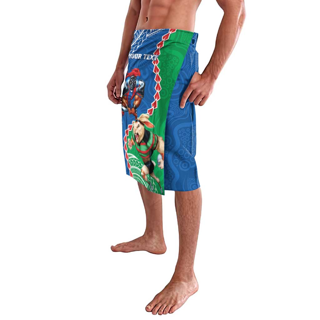 Personalised Rabbitohs And Knights Rugby Lavalava Aboriginal Mix Polynesian Pattern