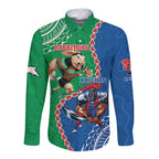 Personalised Rabbitohs And Knights Rugby Long Sleeve Button Shirt Aboriginal Mix Polynesian Pattern