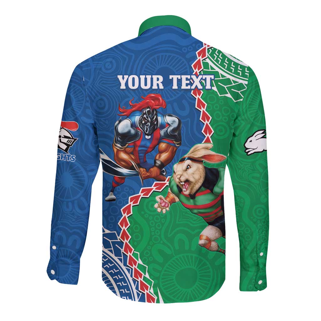Personalised Rabbitohs And Knights Rugby Long Sleeve Button Shirt Aboriginal Mix Polynesian Pattern