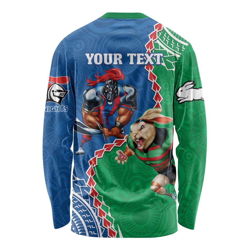 Personalised Rabbitohs And Knights Rugby Long Sleeve Shirt Aboriginal Mix Polynesian Pattern