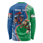 Personalised Rabbitohs And Knights Rugby Long Sleeve Shirt Aboriginal Mix Polynesian Pattern
