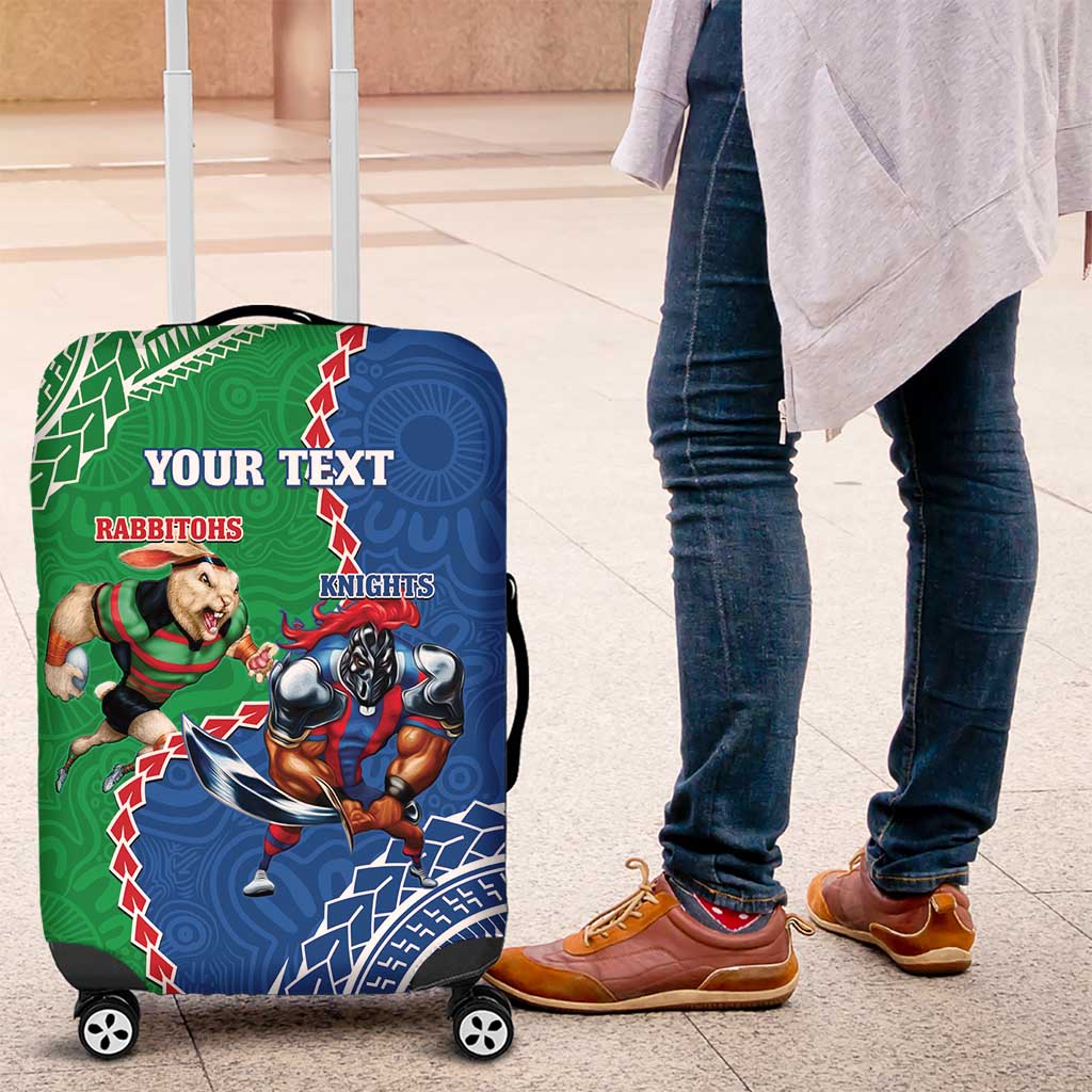Personalised Rabbitohs And Knights Rugby Luggage Cover Aboriginal Mix Polynesian Pattern