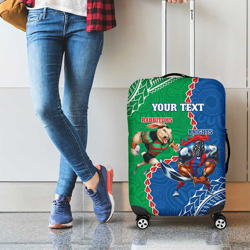 Personalised Rabbitohs And Knights Rugby Luggage Cover Aboriginal Mix Polynesian Pattern