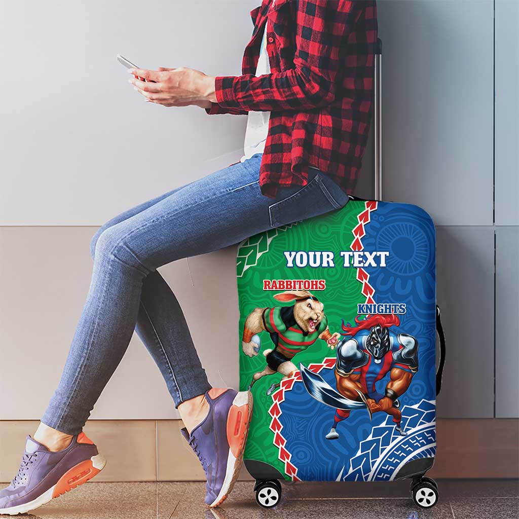 Personalised Rabbitohs And Knights Rugby Luggage Cover Aboriginal Mix Polynesian Pattern