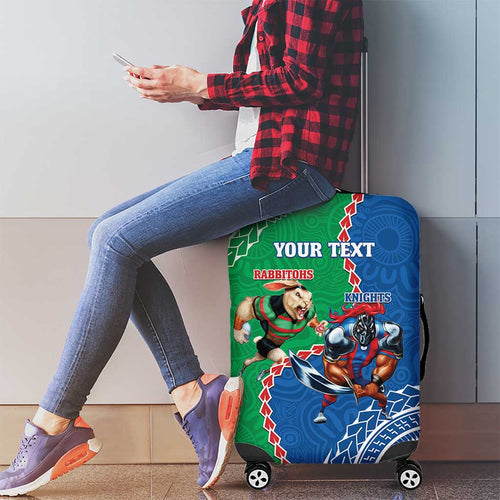 Personalised Rabbitohs And Knights Rugby Luggage Cover Aboriginal Mix Polynesian Pattern