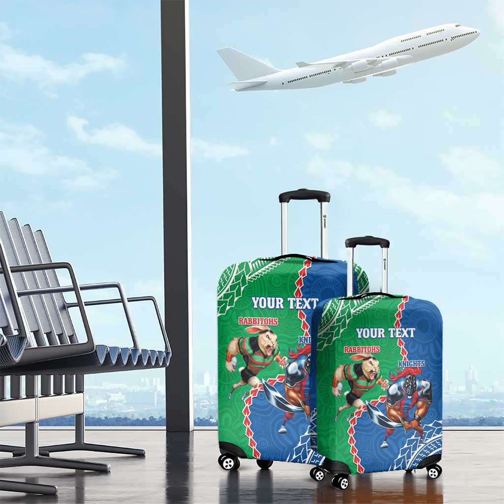 Personalised Rabbitohs And Knights Rugby Luggage Cover Aboriginal Mix Polynesian Pattern