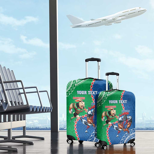 Personalised Rabbitohs And Knights Rugby Luggage Cover Aboriginal Mix Polynesian Pattern