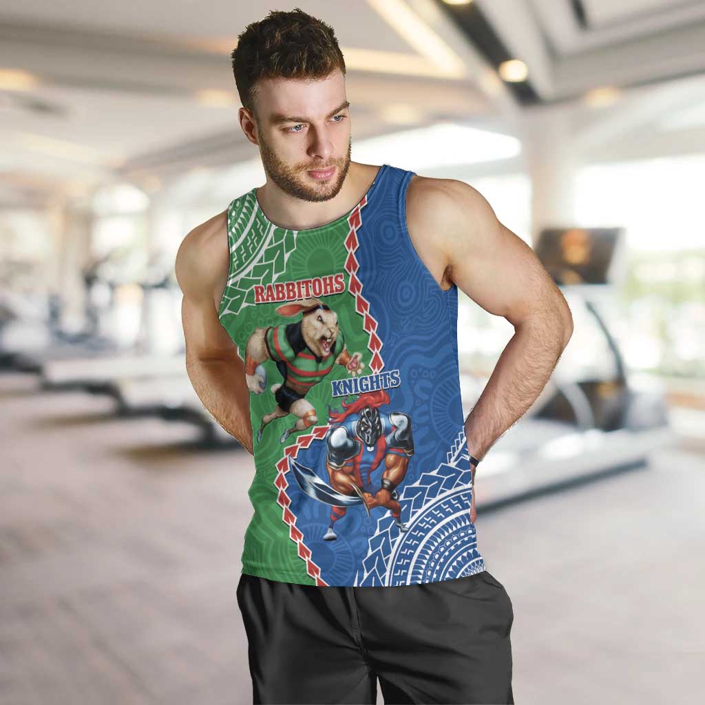 Personalised Rabbitohs And Knights Rugby Men Tank Top Aboriginal Mix Polynesian Pattern