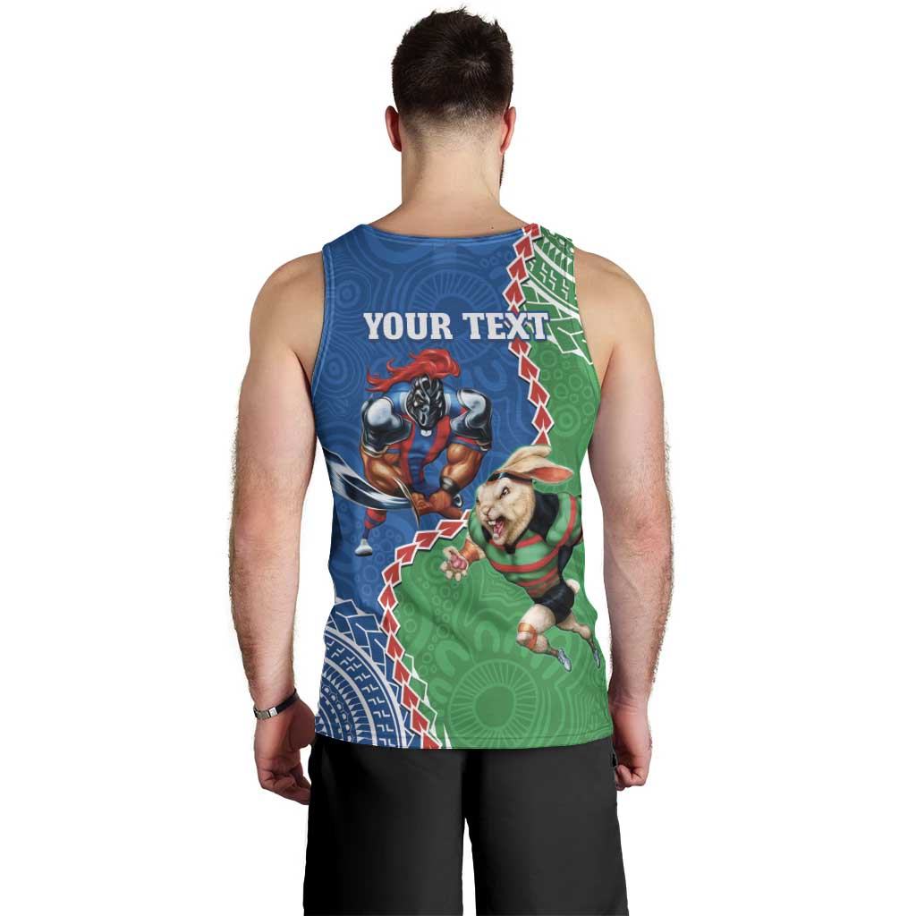 Personalised Rabbitohs And Knights Rugby Men Tank Top Aboriginal Mix Polynesian Pattern