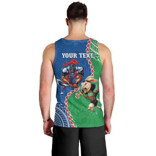 Personalised Rabbitohs And Knights Rugby Men Tank Top Aboriginal Mix Polynesian Pattern