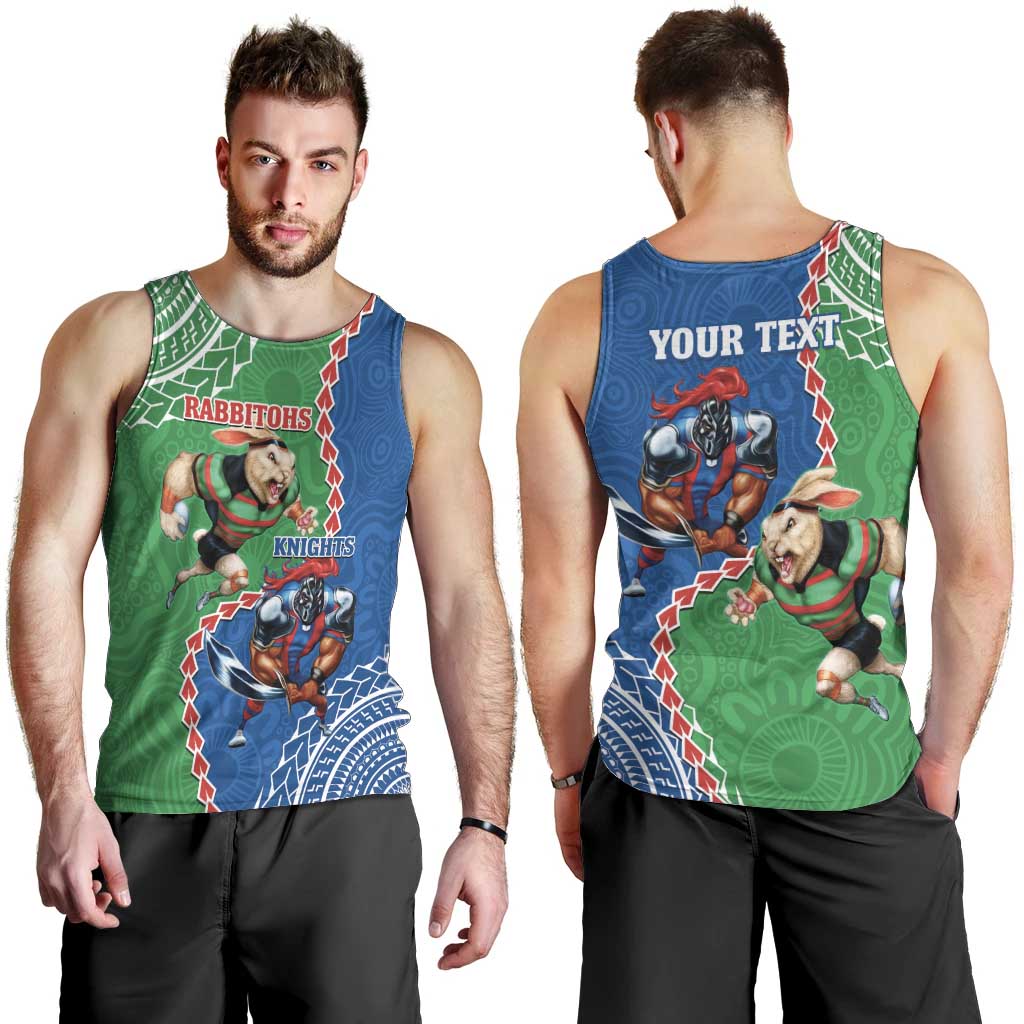 Personalised Rabbitohs And Knights Rugby Men Tank Top Aboriginal Mix Polynesian Pattern