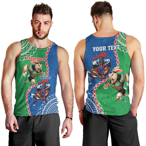 Personalised Rabbitohs And Knights Rugby Men Tank Top Aboriginal Mix Polynesian Pattern