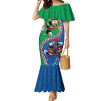 Personalised Rabbitohs And Knights Rugby Mermaid Dress Aboriginal Mix Polynesian Pattern