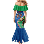 Personalised Rabbitohs And Knights Rugby Mermaid Dress Aboriginal Mix Polynesian Pattern