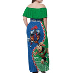 Personalised Rabbitohs And Knights Rugby Off Shoulder Maxi Dress Aboriginal Mix Polynesian Pattern
