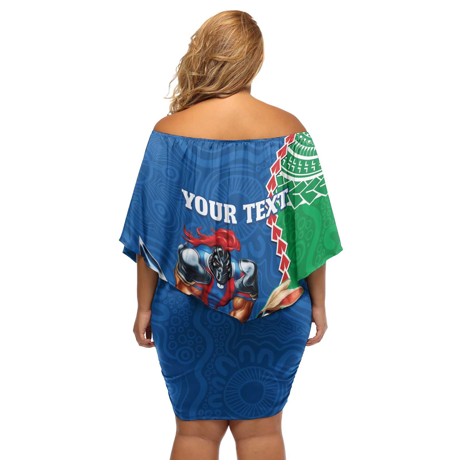 Personalised Rabbitohs And Knights Rugby Off Shoulder Short Dress Aboriginal Mix Polynesian Pattern