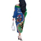Personalised Rabbitohs And Knights Rugby Off The Shoulder Long Sleeve Dress Aboriginal Mix Polynesian Pattern