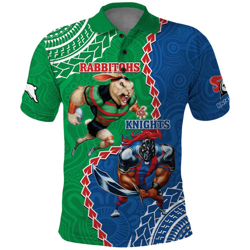 Personalised Rabbitohs And Knights Rugby Polo Shirt Aboriginal Mix Polynesian Pattern