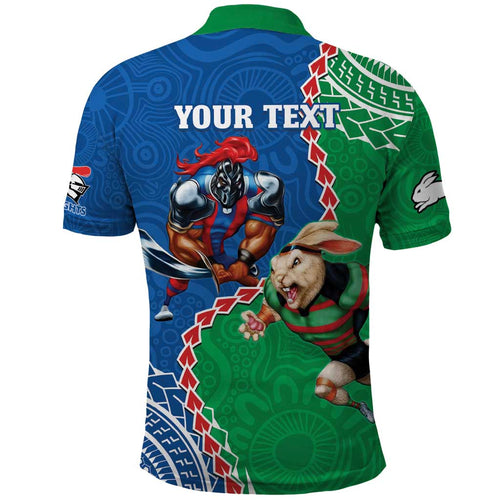 Personalised Rabbitohs And Knights Rugby Polo Shirt Aboriginal Mix Polynesian Pattern