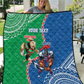 Personalised Rabbitohs And Knights Rugby Quilt Aboriginal Mix Polynesian Pattern