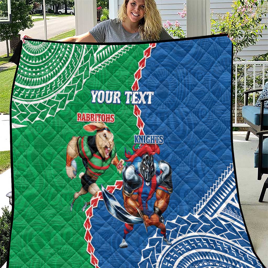 Personalised Rabbitohs And Knights Rugby Quilt Aboriginal Mix Polynesian Pattern