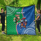 Personalised Rabbitohs And Knights Rugby Quilt Aboriginal Mix Polynesian Pattern