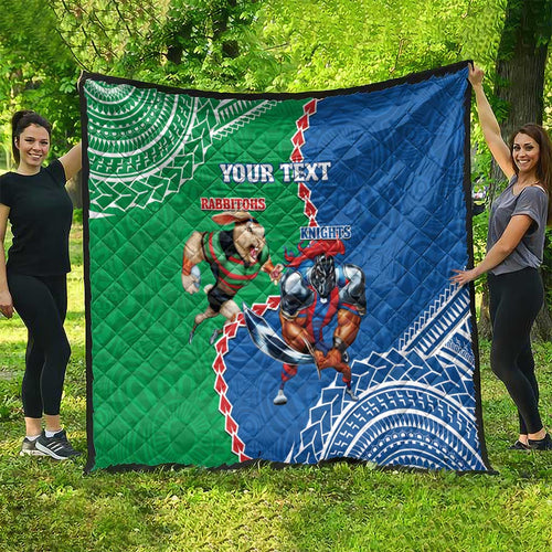 Personalised Rabbitohs And Knights Rugby Quilt Aboriginal Mix Polynesian Pattern