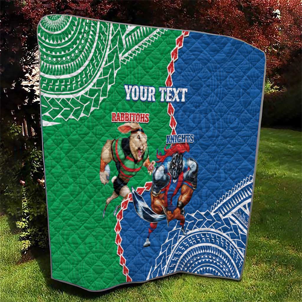 Personalised Rabbitohs And Knights Rugby Quilt Aboriginal Mix Polynesian Pattern