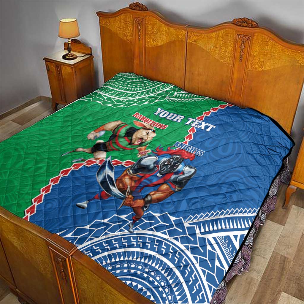 Personalised Rabbitohs And Knights Rugby Quilt Aboriginal Mix Polynesian Pattern
