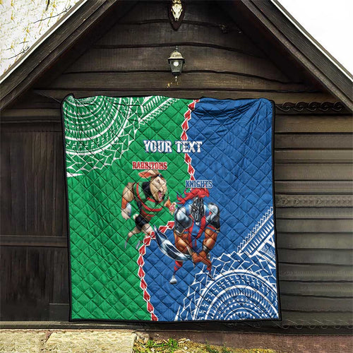 Personalised Rabbitohs And Knights Rugby Quilt Aboriginal Mix Polynesian Pattern