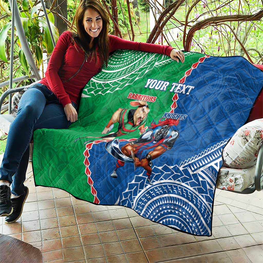 Personalised Rabbitohs And Knights Rugby Quilt Aboriginal Mix Polynesian Pattern